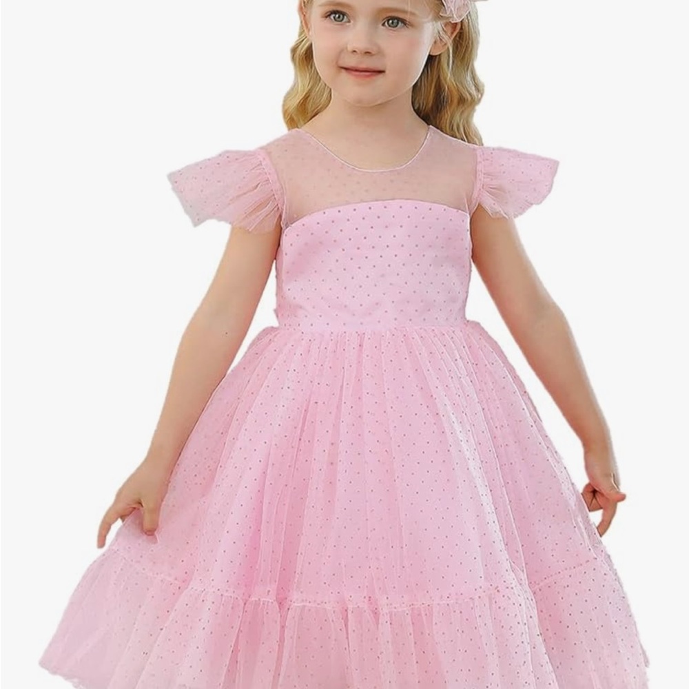 Pink Tulle Polka Dot Girls Party Dress